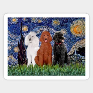 Starry Night by Van Gogh with Three Standard Poodles Magnet